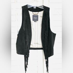Gryphon New York Black Fringe Suede Vest Western Boho XS/S RARE Like New!